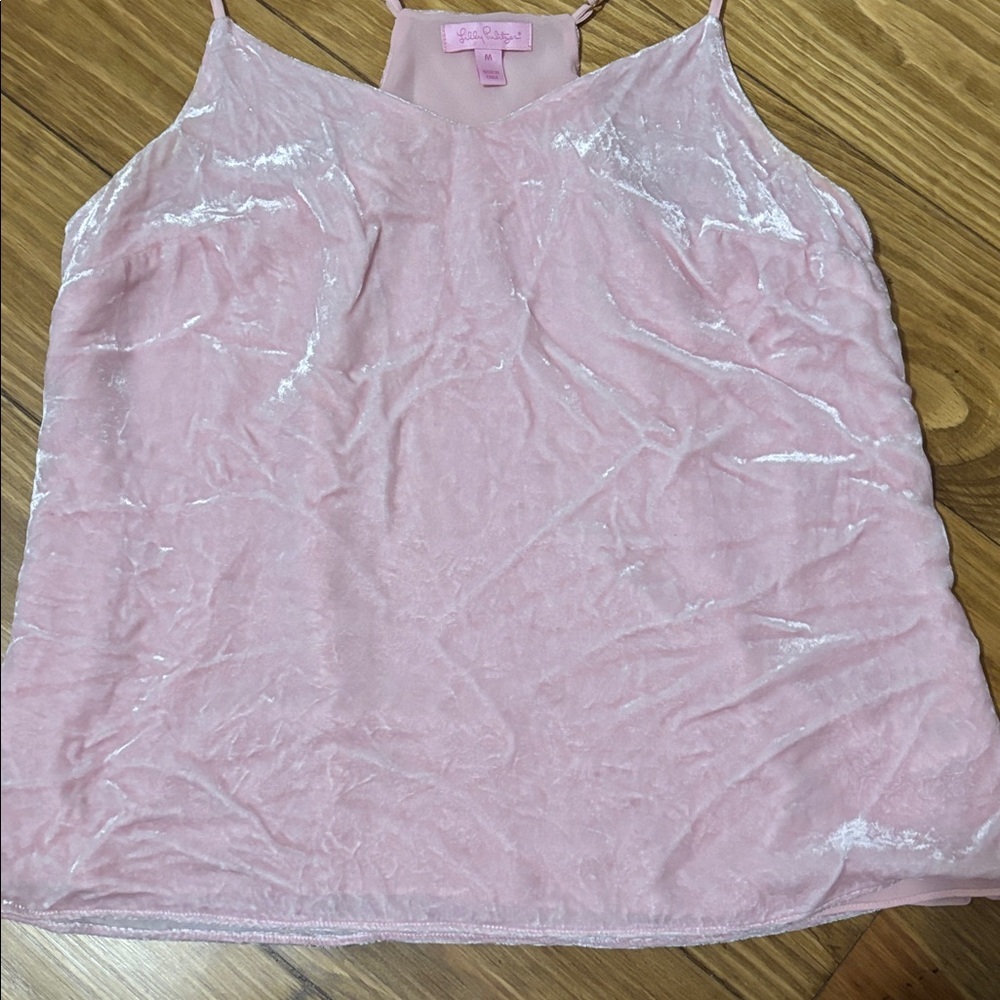 Lilly Pulitzer Size Medium Baby Pink Crushed Velvet Tank Top - Picture 3 of 3